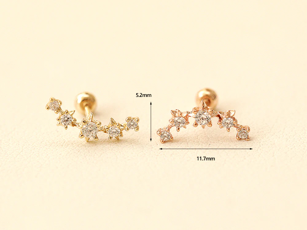 14K Gold Stud Cubic Curve Cartilage Earring 20G - Image 10