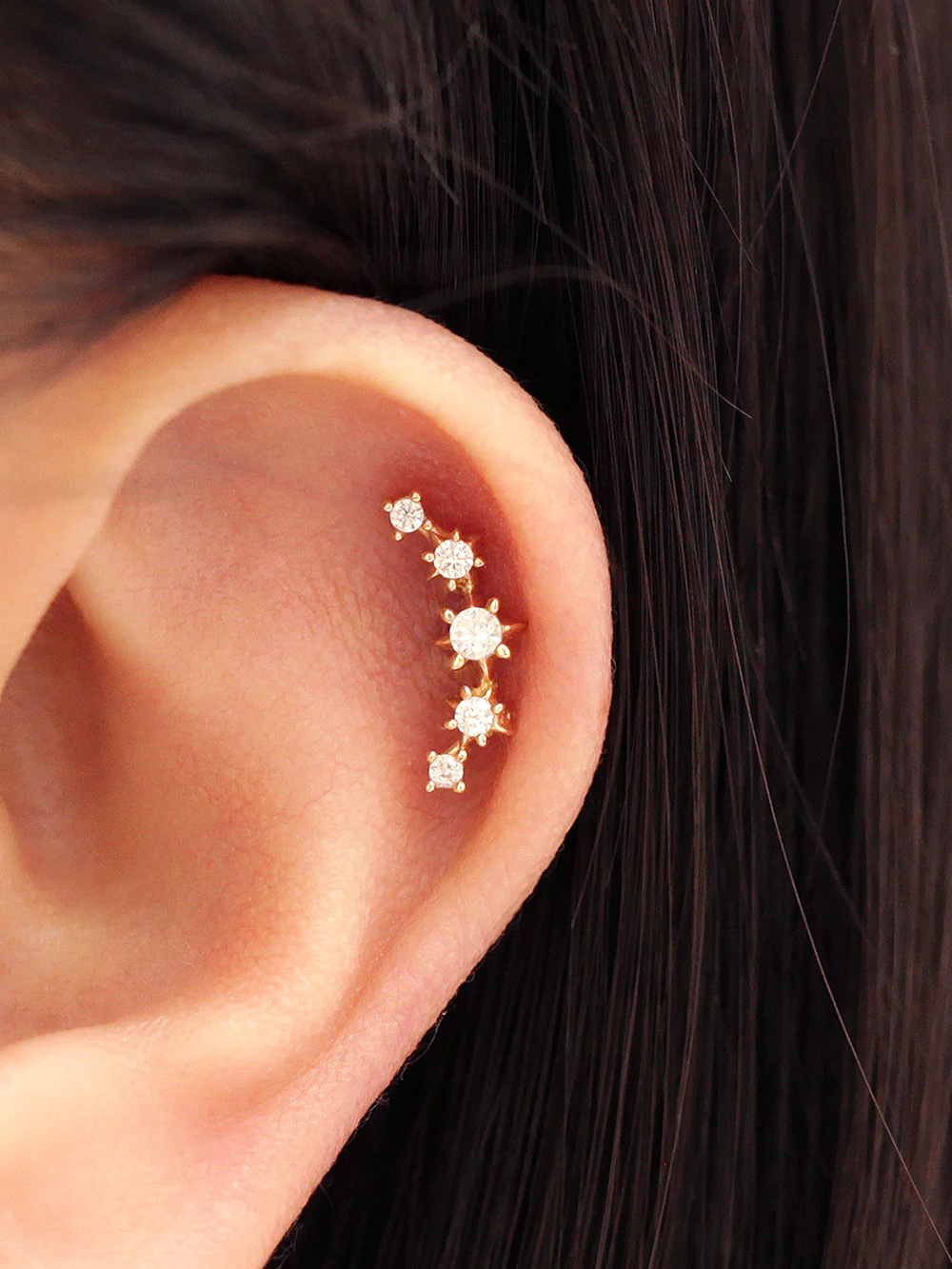 14K Gold Stud Cubic Curve Cartilage Earring 20G - Image 3