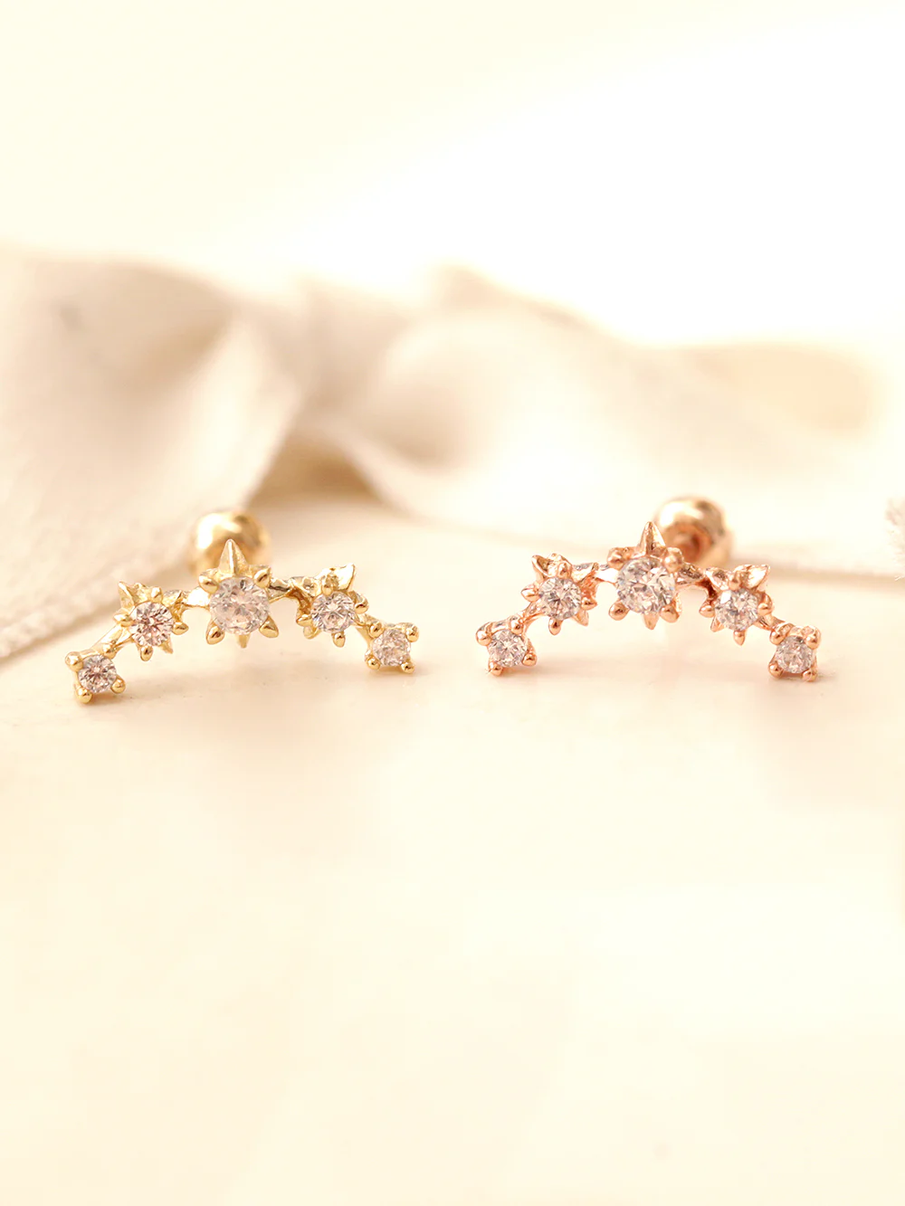14K Gold Stud Cubic Curve Cartilage Earring 20G - Image 4