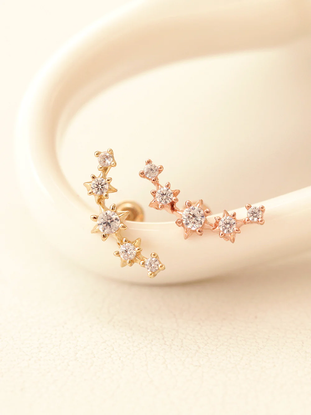 14K Gold Stud Cubic Curve Cartilage Earring 20G - Image 9