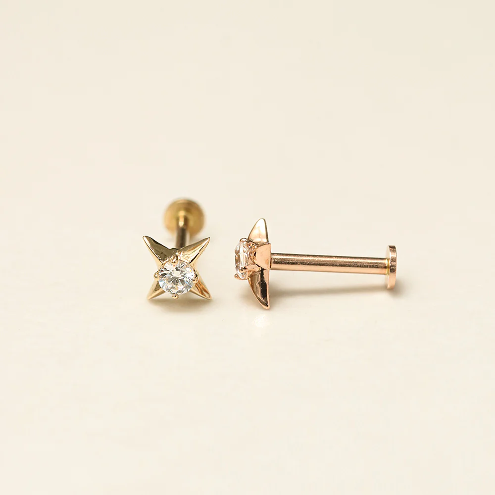 14K Gold Stud Cubic Internally Threaded Labret Piercing 18G16G - Image 11