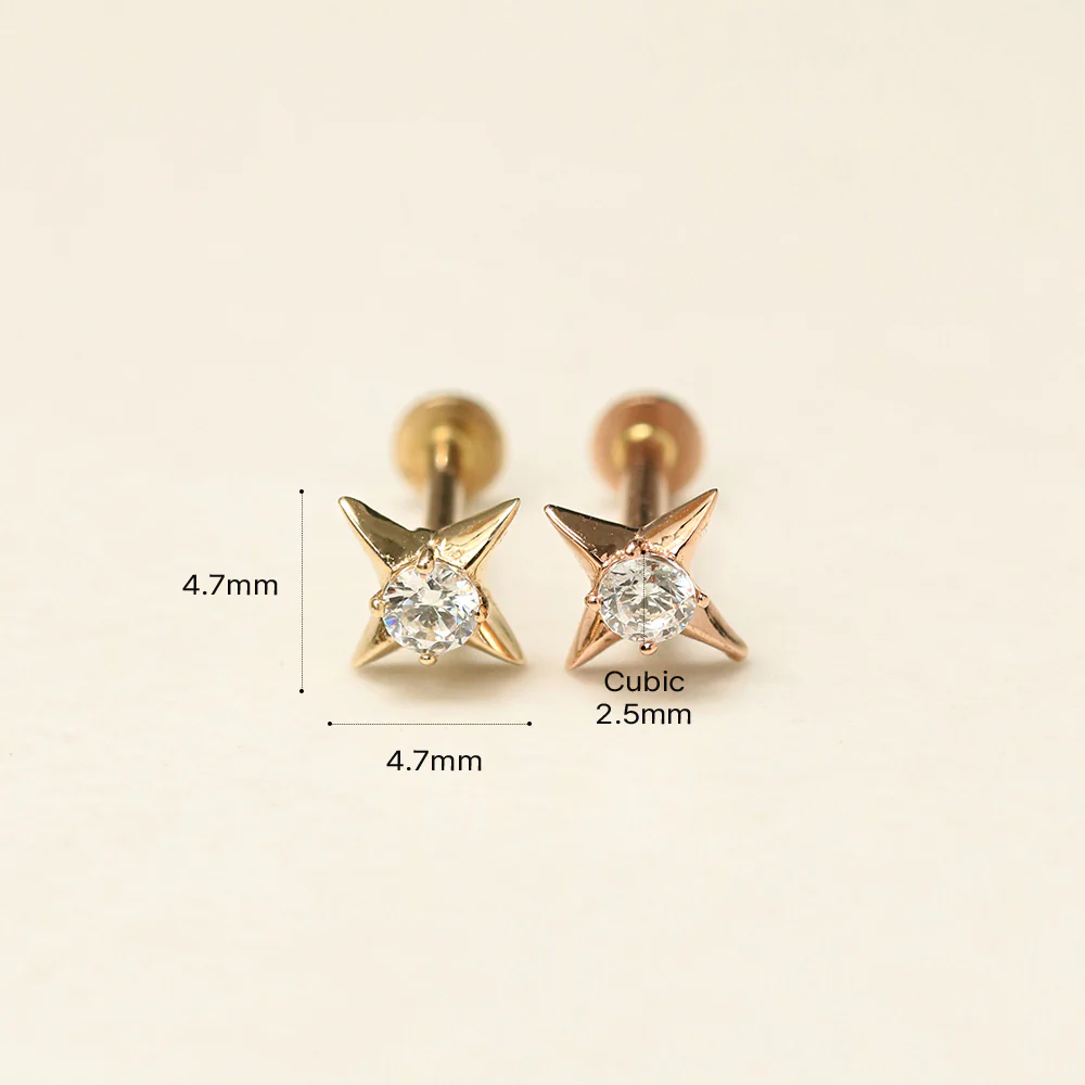 14K Gold Stud Cubic Internally Threaded Labret Piercing 18G16G - Image 13