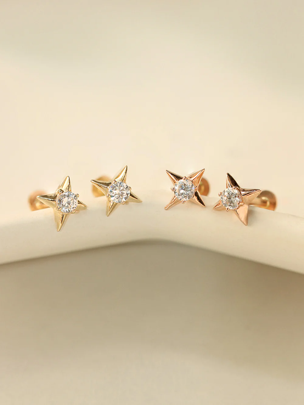 14K Gold Stud Cubic Internally Threaded Labret Piercing 18G16G - Image 3