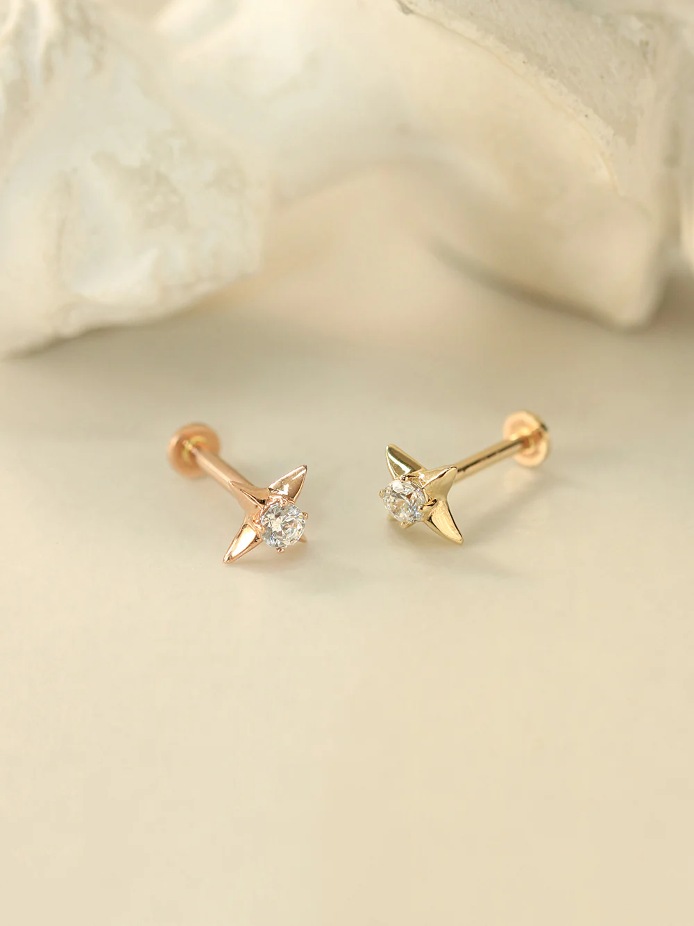 14K Gold Stud Cubic Internally Threaded Labret Piercing 18G16G - Image 5