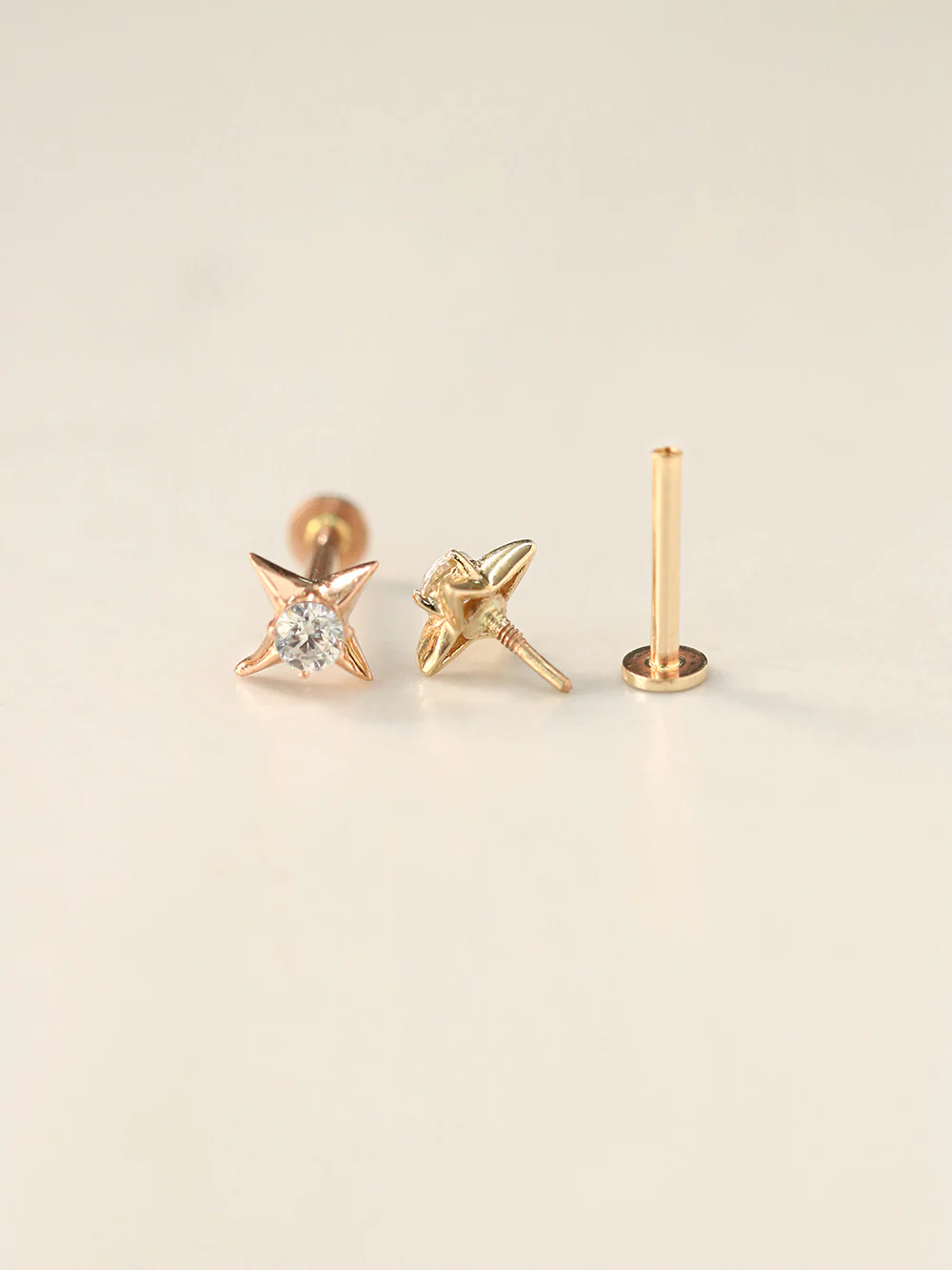 14K Gold Stud Cubic Internally Threaded Labret Piercing 18G16G - Image 8