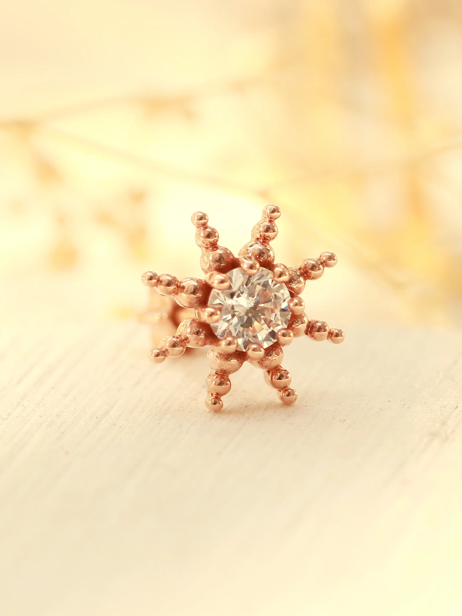 14K Gold Sun Cubic Ball Cartilage Earring 18G16G - Image 2