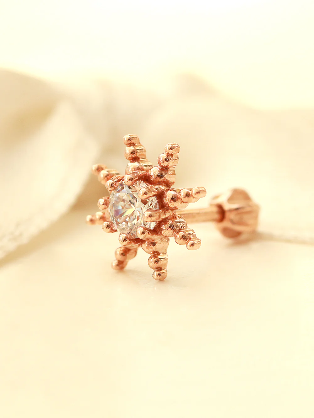 14K Gold Sun Cubic Ball Cartilage Earring 18G16G - Image 3