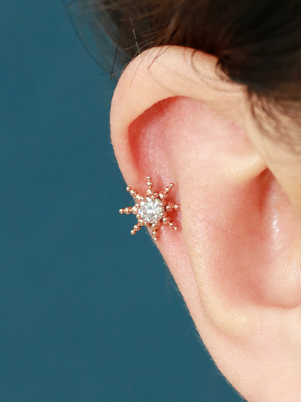 14K Gold Sun Cubic Ball Cartilage Earring 18G16G - Image 6