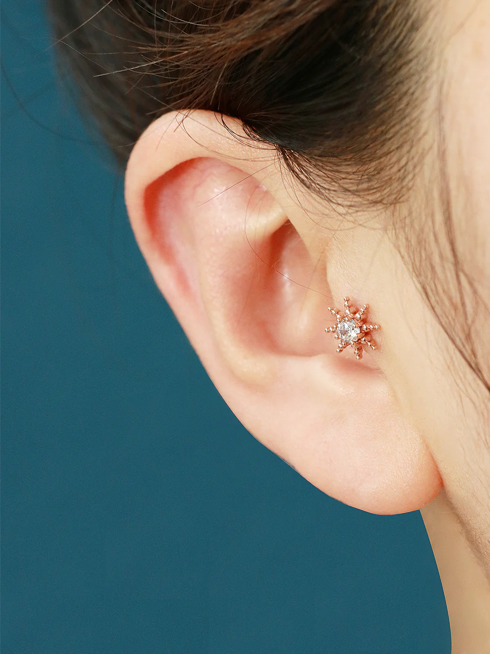 14K Gold Sun Cubic Ball Cartilage Earring 18G16G - Image 7
