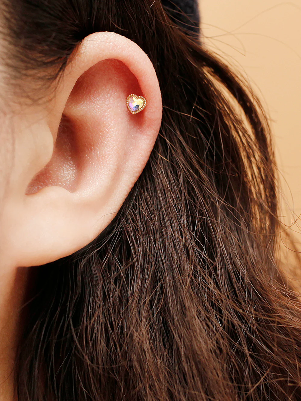 14K Gold Swarovski Stone Heart and Square Internally Threaded Labret Piercing 18G16G - Image 10