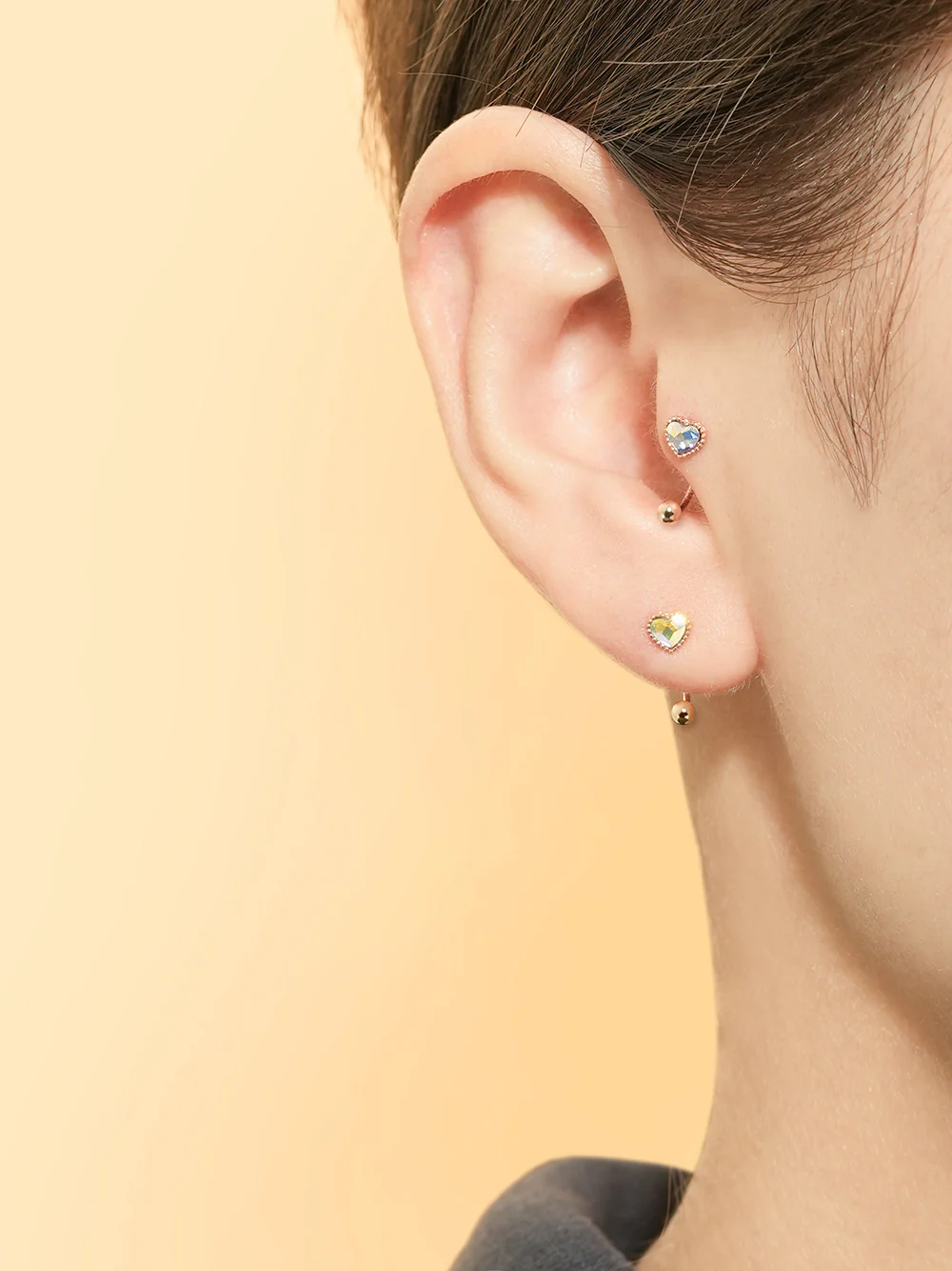 14K Gold Swarovski Stone Heart Curve Piercing 20G - Image 2