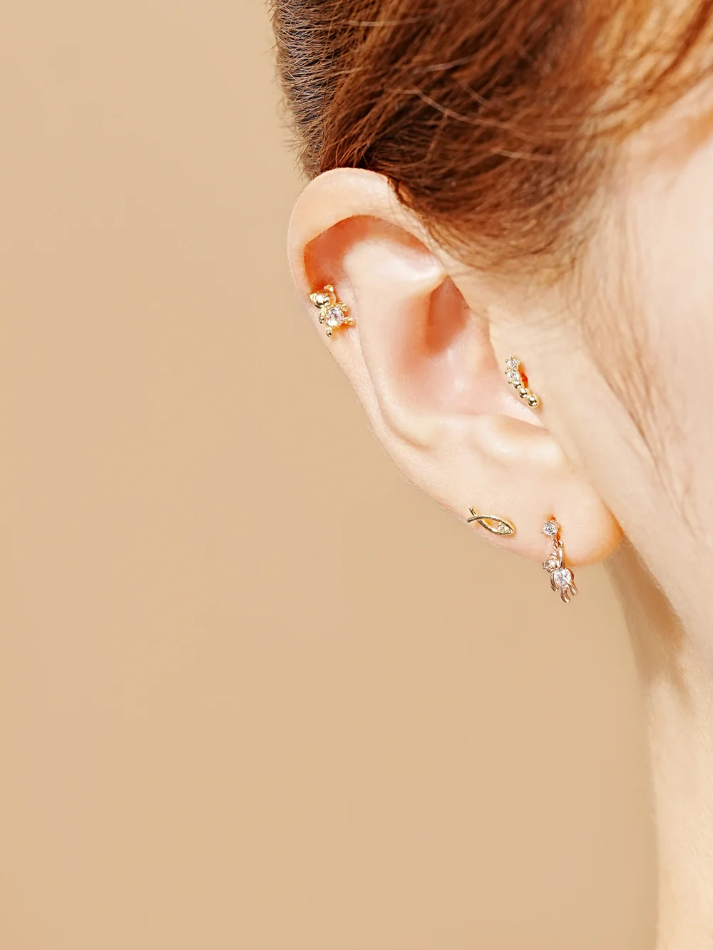 14K Gold Swing Bear Cartilage Earring 20G - Image 5