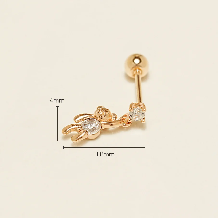 14K Gold Swing Bear Cartilage Earring 20G - Image 6