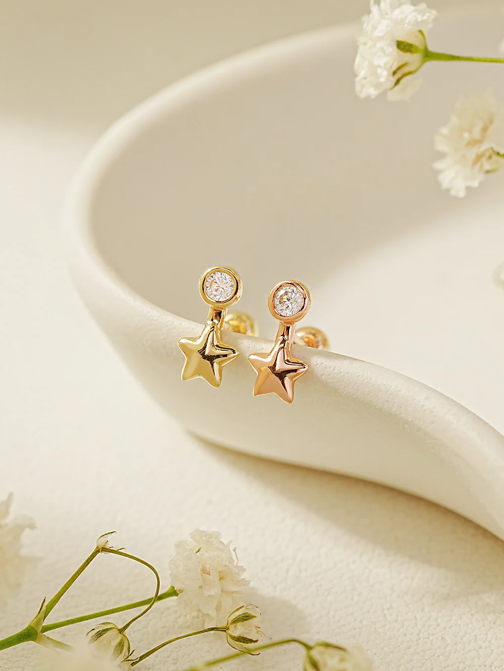 14K Gold Symbol Star, Cresent, Heart and Clover Cartilage Earring 20G18G16G - Image 10