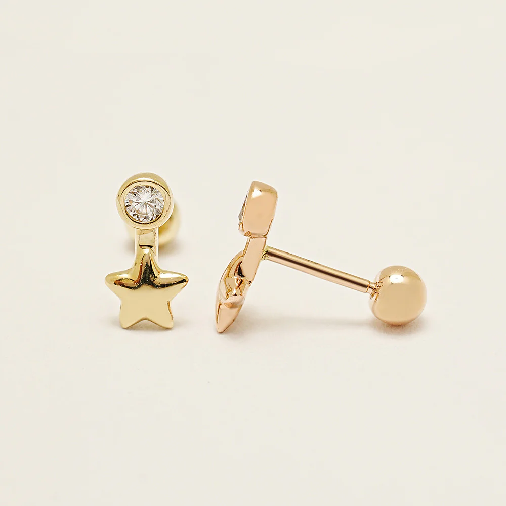 14K Gold Symbol Star, Cresent, Heart and Clover Cartilage Earring 20G18G16G - Image 11