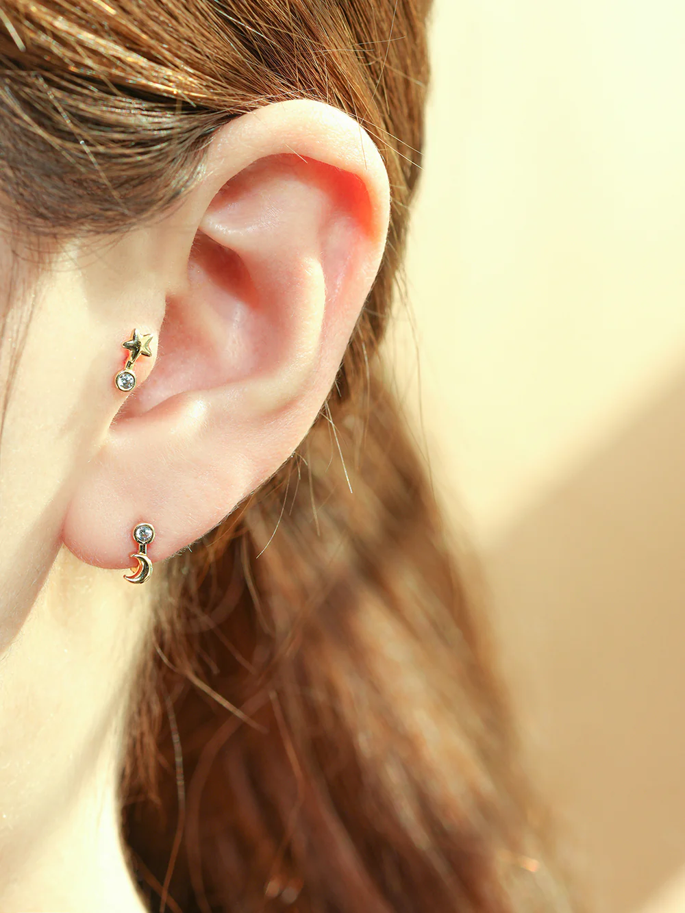 14K Gold Symbol Star, Cresent, Heart and Clover Cartilage Earring 20G18G16G - Image 8