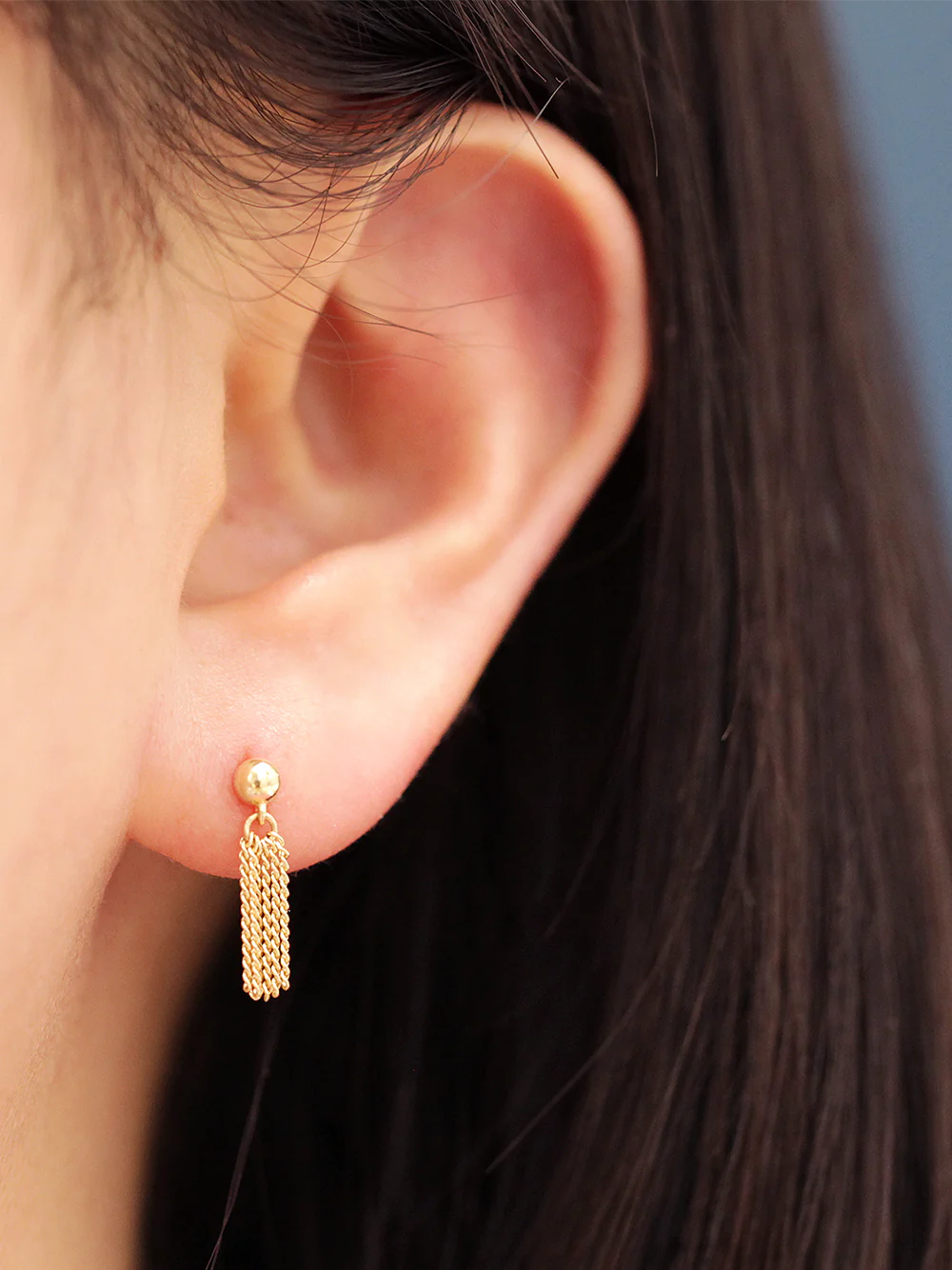 14K Gold Tassel Ball Cartilage Earring 20G18G - Image 4