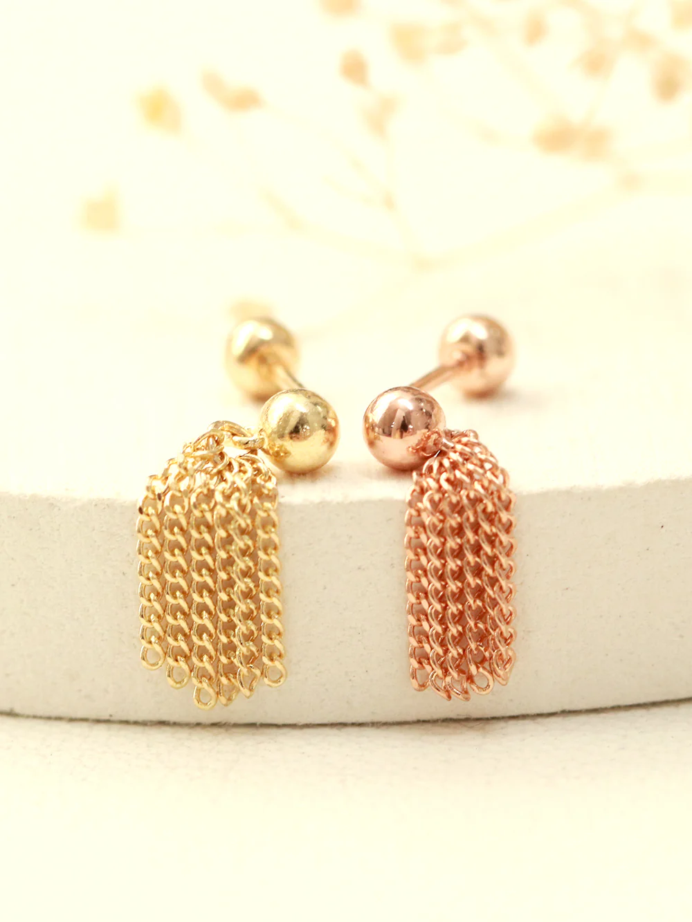 14K Gold Tassel Ball Cartilage Earring 20G18G - Image 7