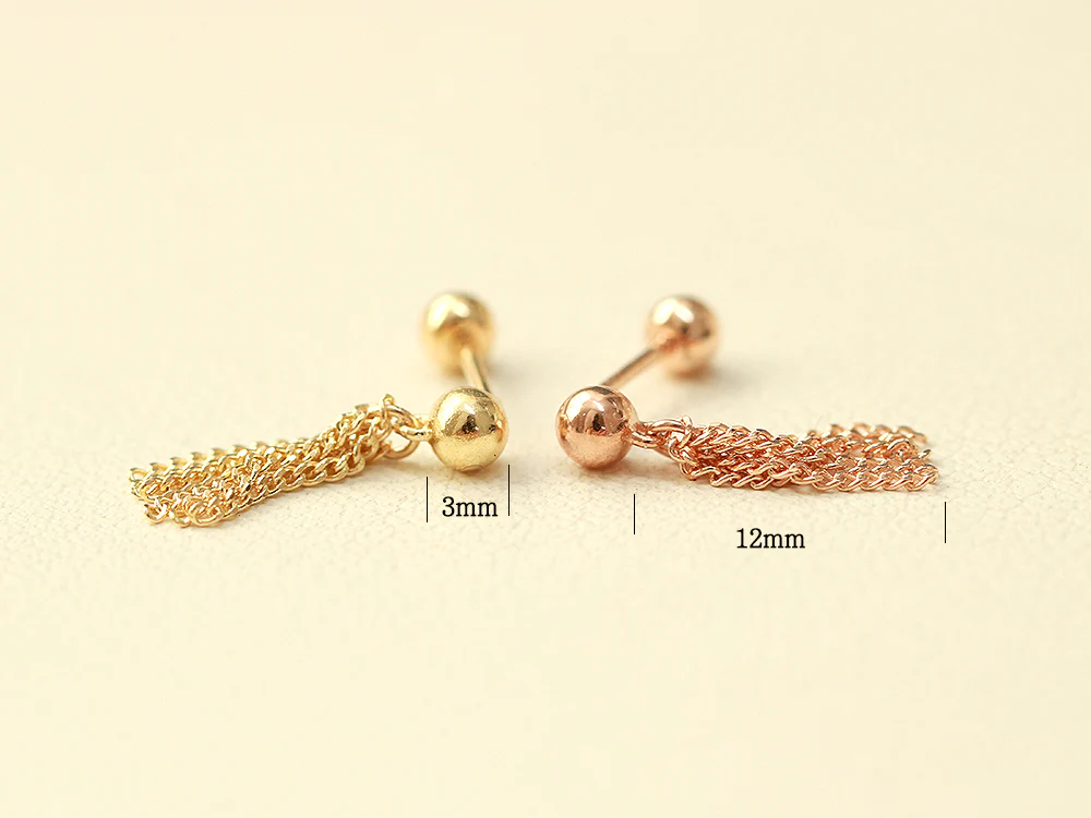 14K Gold Tassel Ball Cartilage Earring 20G18G - Image 9
