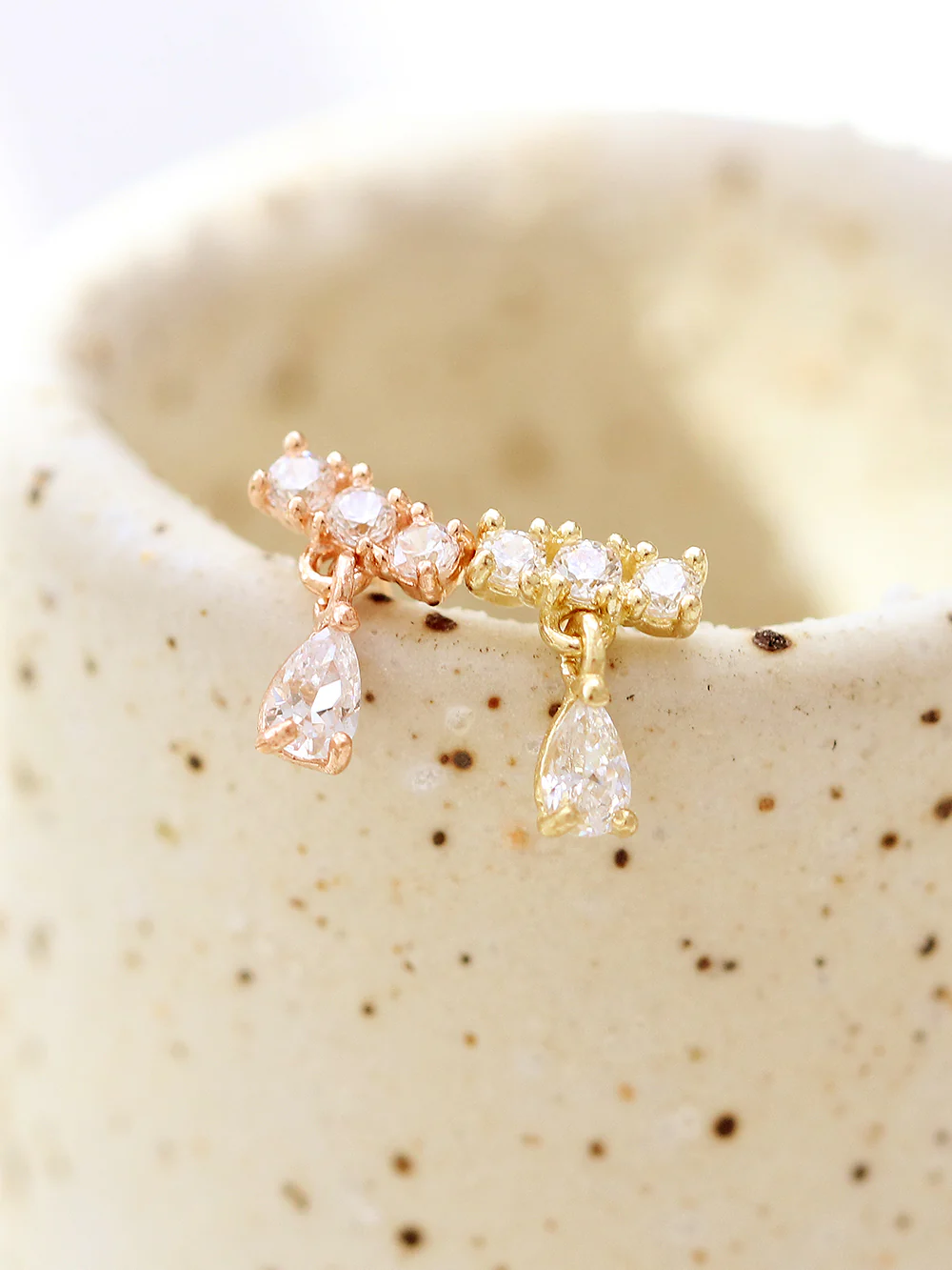 14K gold Tear Drop Cubic Bar cartilage earring 20g - Image 8