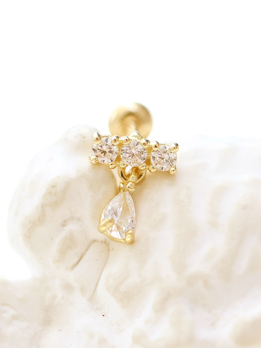 14K gold Tear Drop Cubic Bar cartilage earring 20g - Image 9