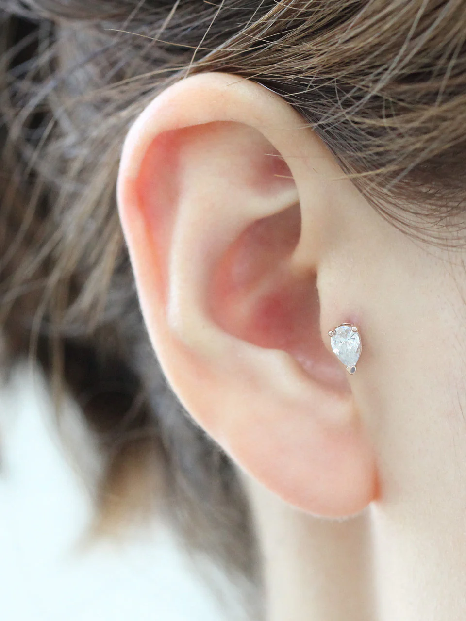 14K Gold Teardrop Cartilage Earring Large 18G16G - Image 5