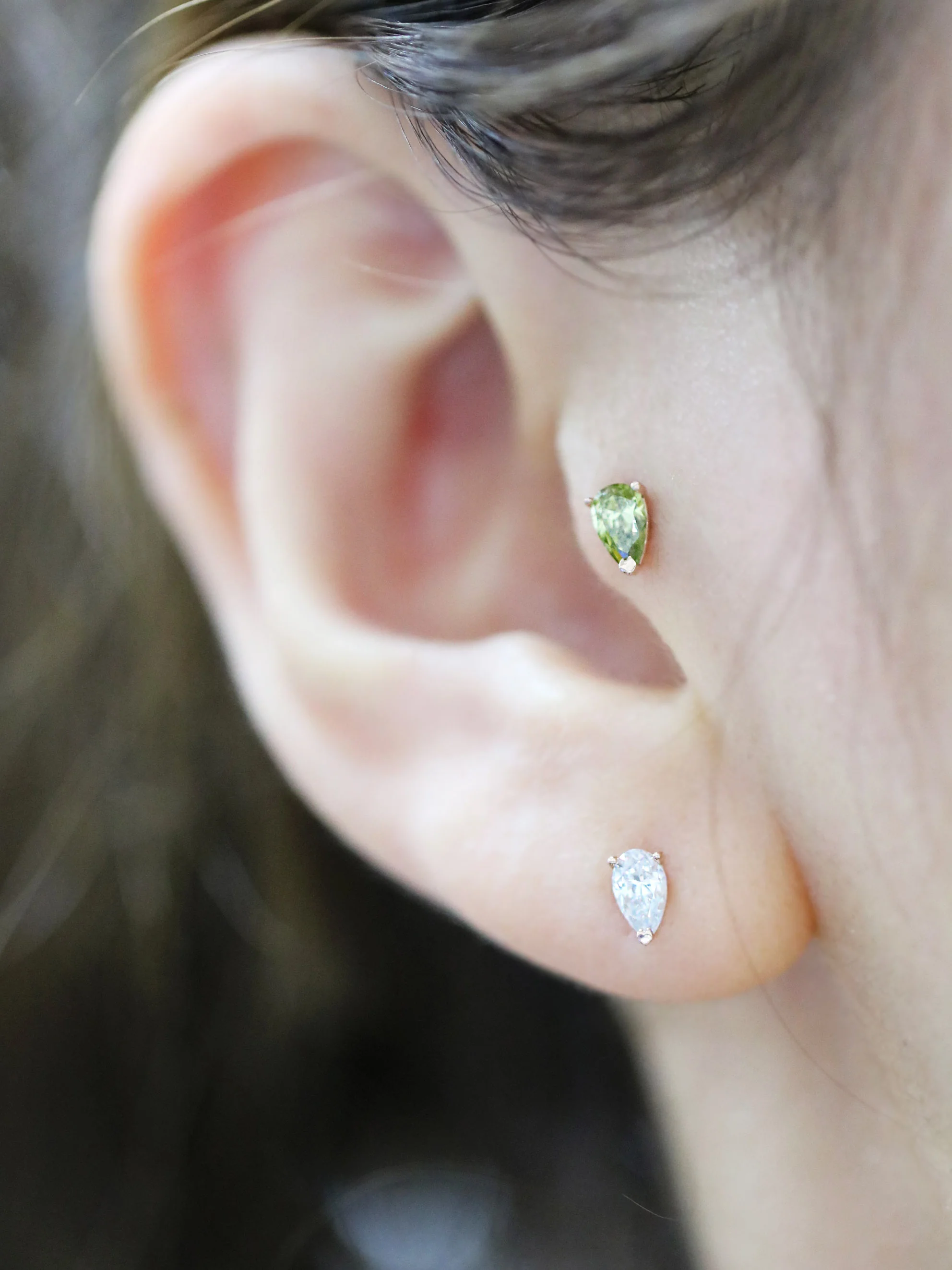 14K Gold Teardrop Cubic Cartilage Earring 18G16G - Image 9