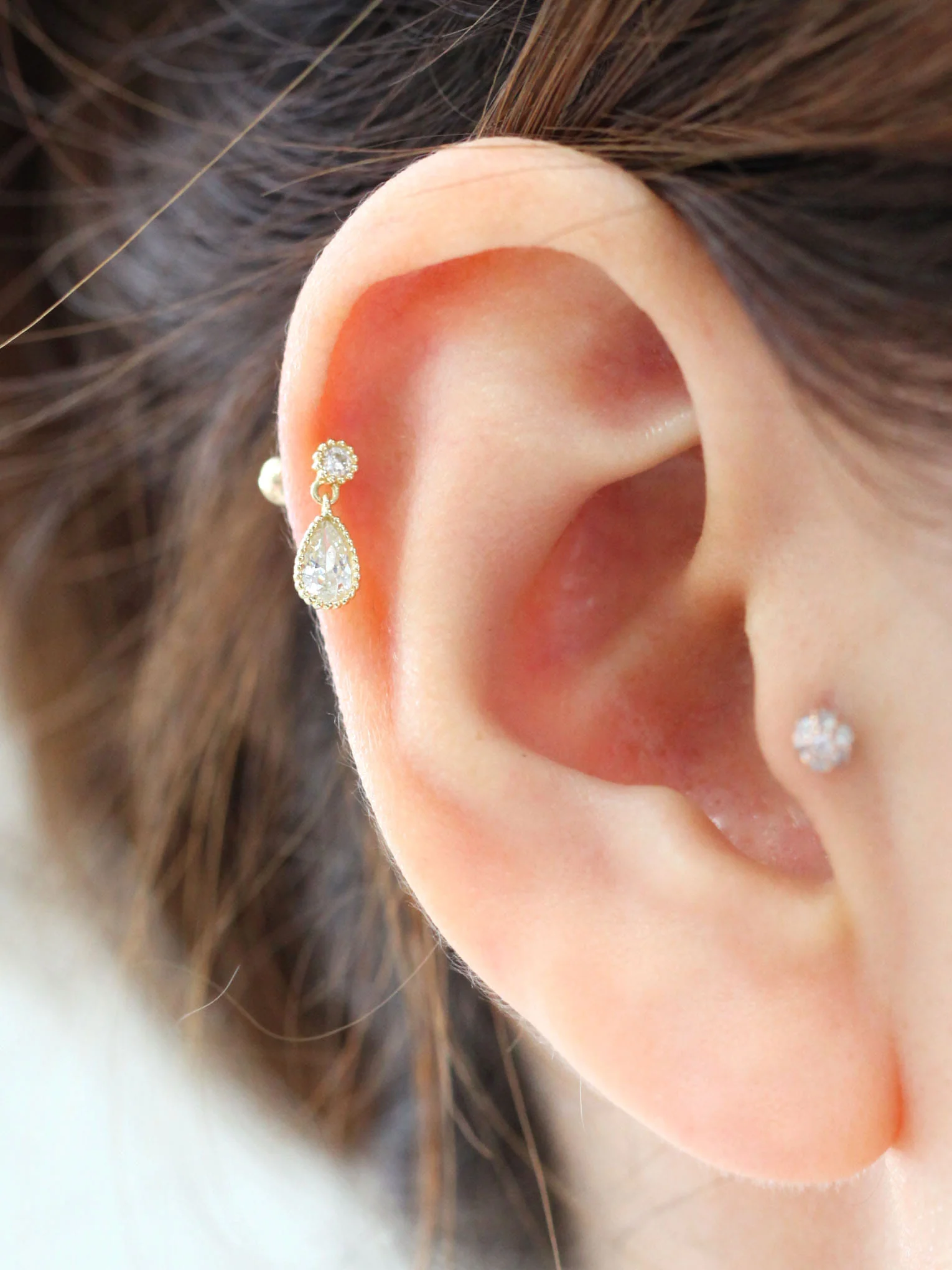 14K Gold Teardrop Cubic Cartilage Earring 20G - Image 4