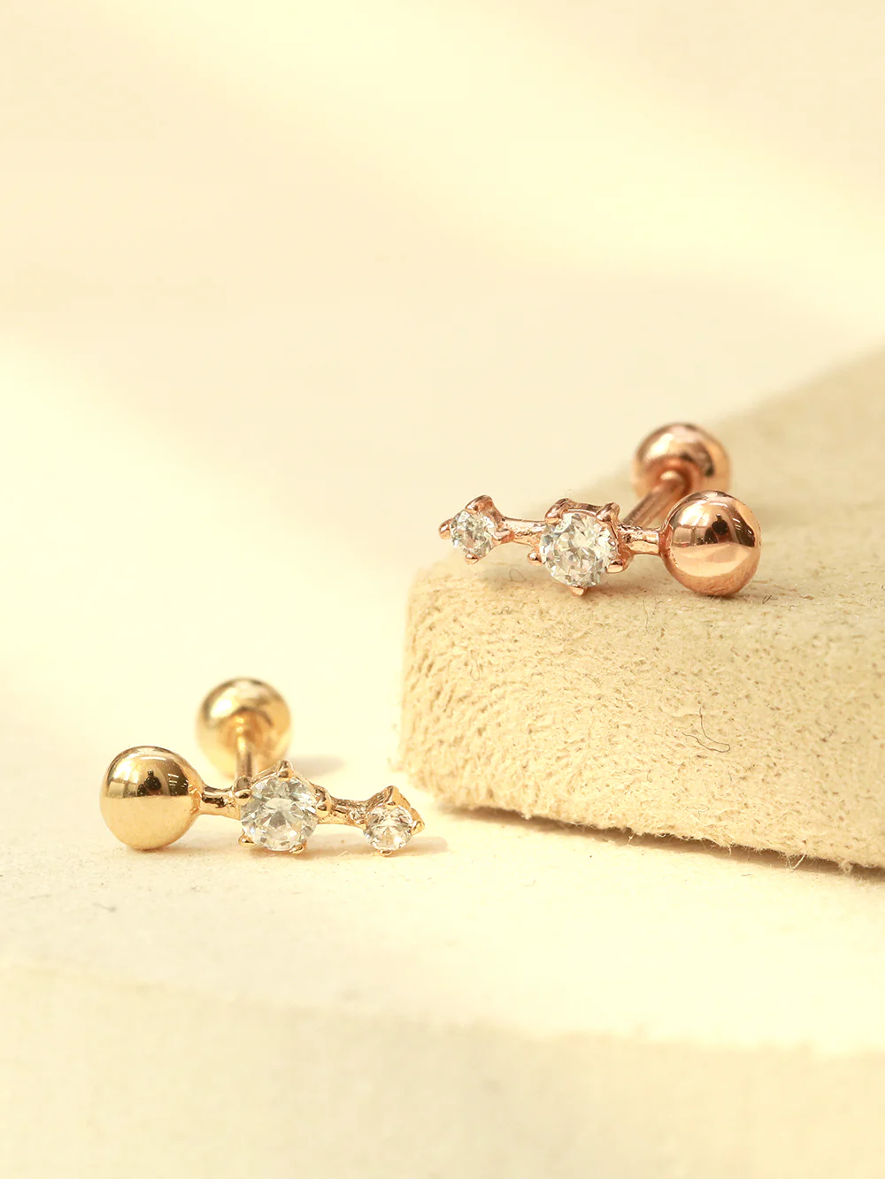 14K Gold Ball Cubic Bar Cartilage Piercing Earring 20G18G16G