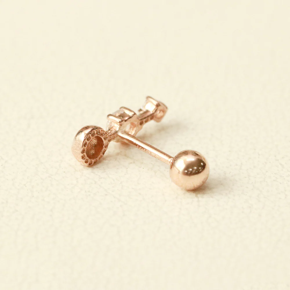14K Gold Ball Cubic Bar Cartilage Piercing Earring 20G18G16G - Image 11