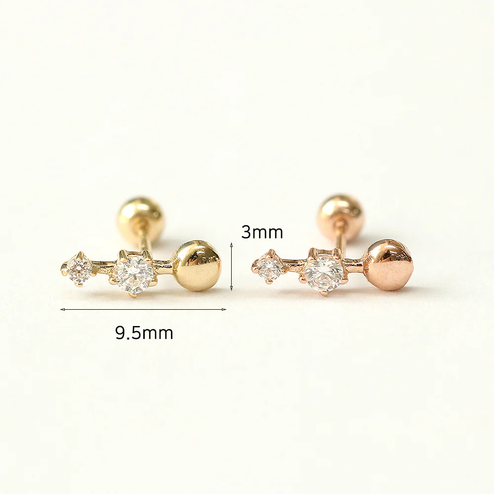 14K Gold Ball Cubic Bar Cartilage Piercing Earring 20G18G16G - Image 12