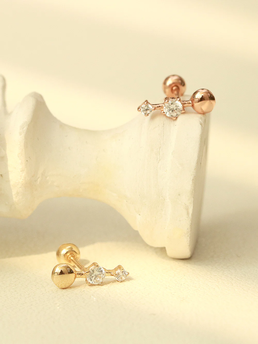 14K Gold Ball Cubic Bar Cartilage Piercing Earring 20G18G16G - Image 9