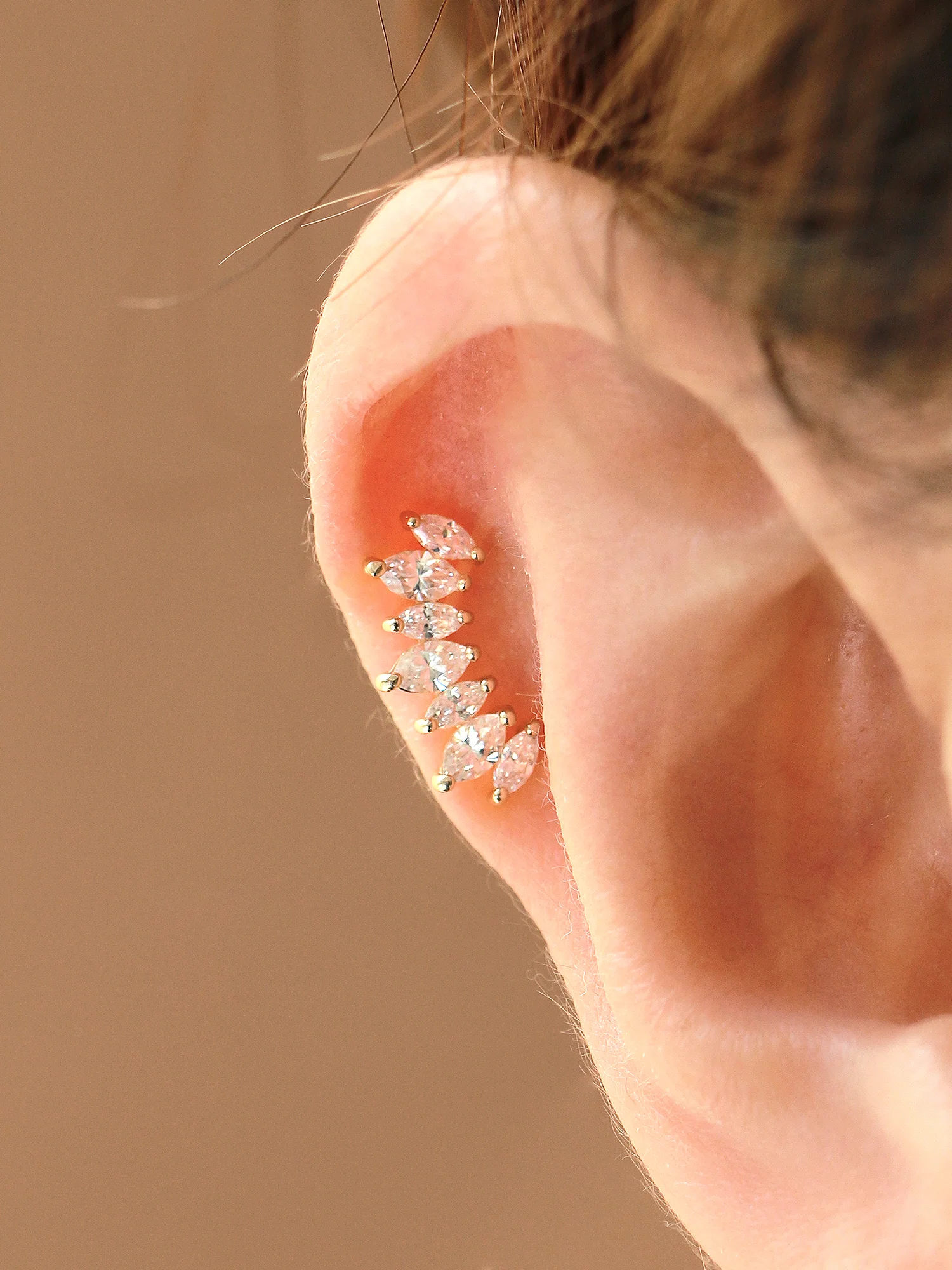 14K Gold Tiara Cartilage Earring 20G - Image 6