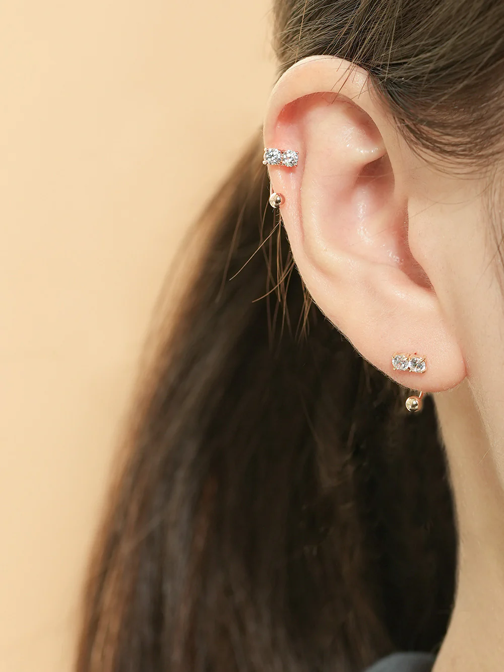 14K Gold Crystal Bar Curve Piercing 20G - Image 4