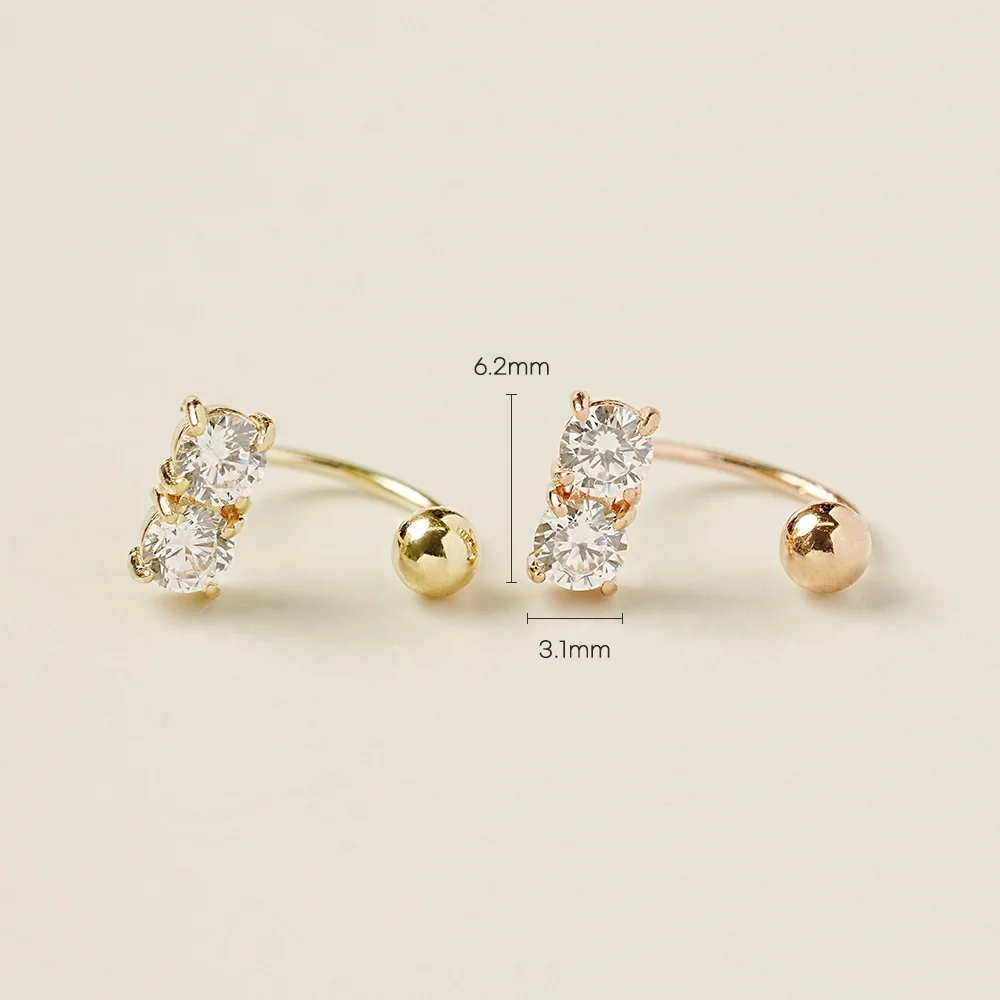 14K Gold Crystal Bar Curve Piercing 20G - Image 5