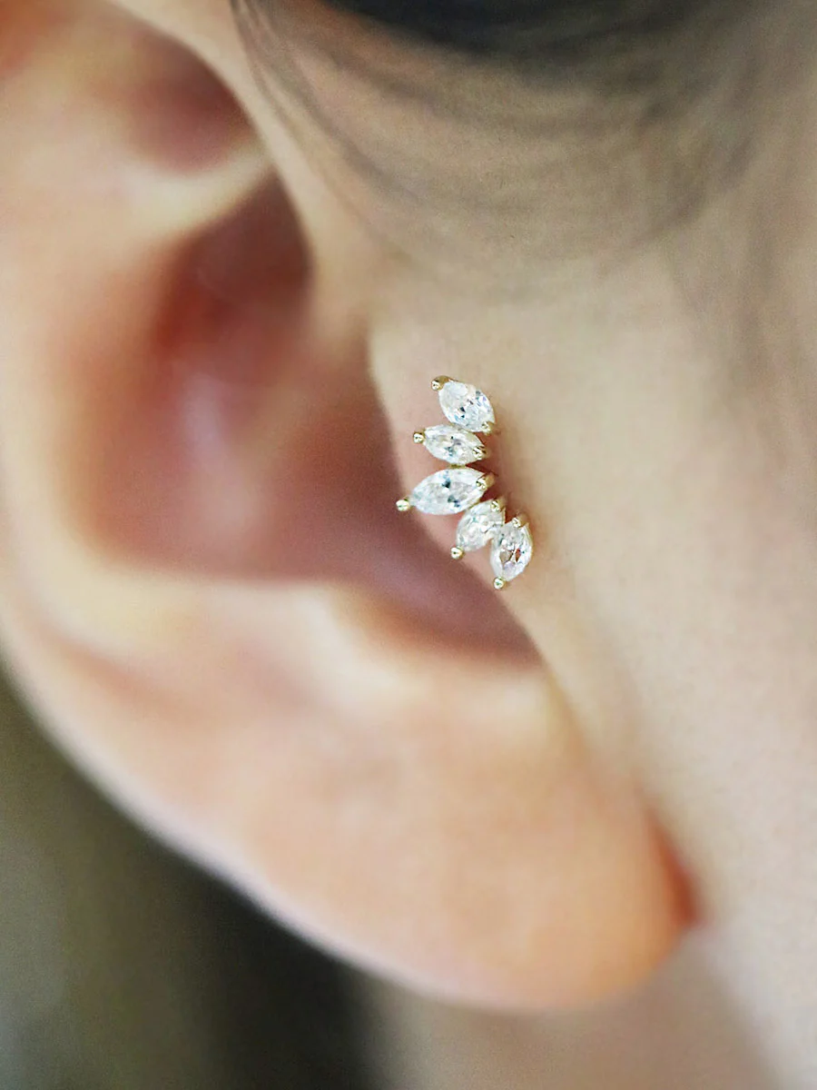 14K Gold Tiara CZ Cartilage Earring 18G16G - Image 2