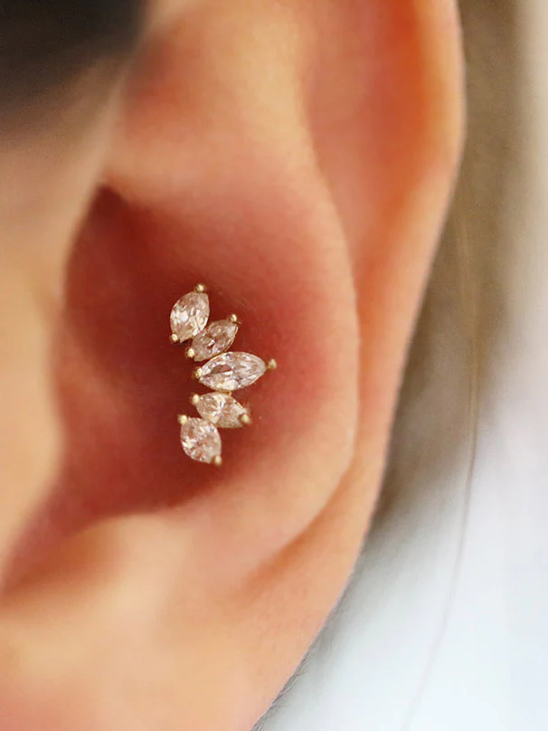 14K Gold Tiara CZ Cartilage Earring 18G16G - Image 4