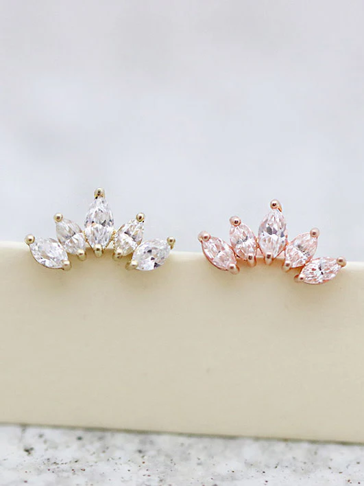 14K Gold Tiara CZ Cartilage Earring 18G16G - Image 5