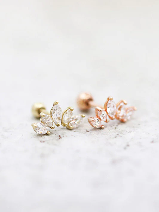 14K Gold Tiara CZ Cartilage Earring 18G16G - Image 7