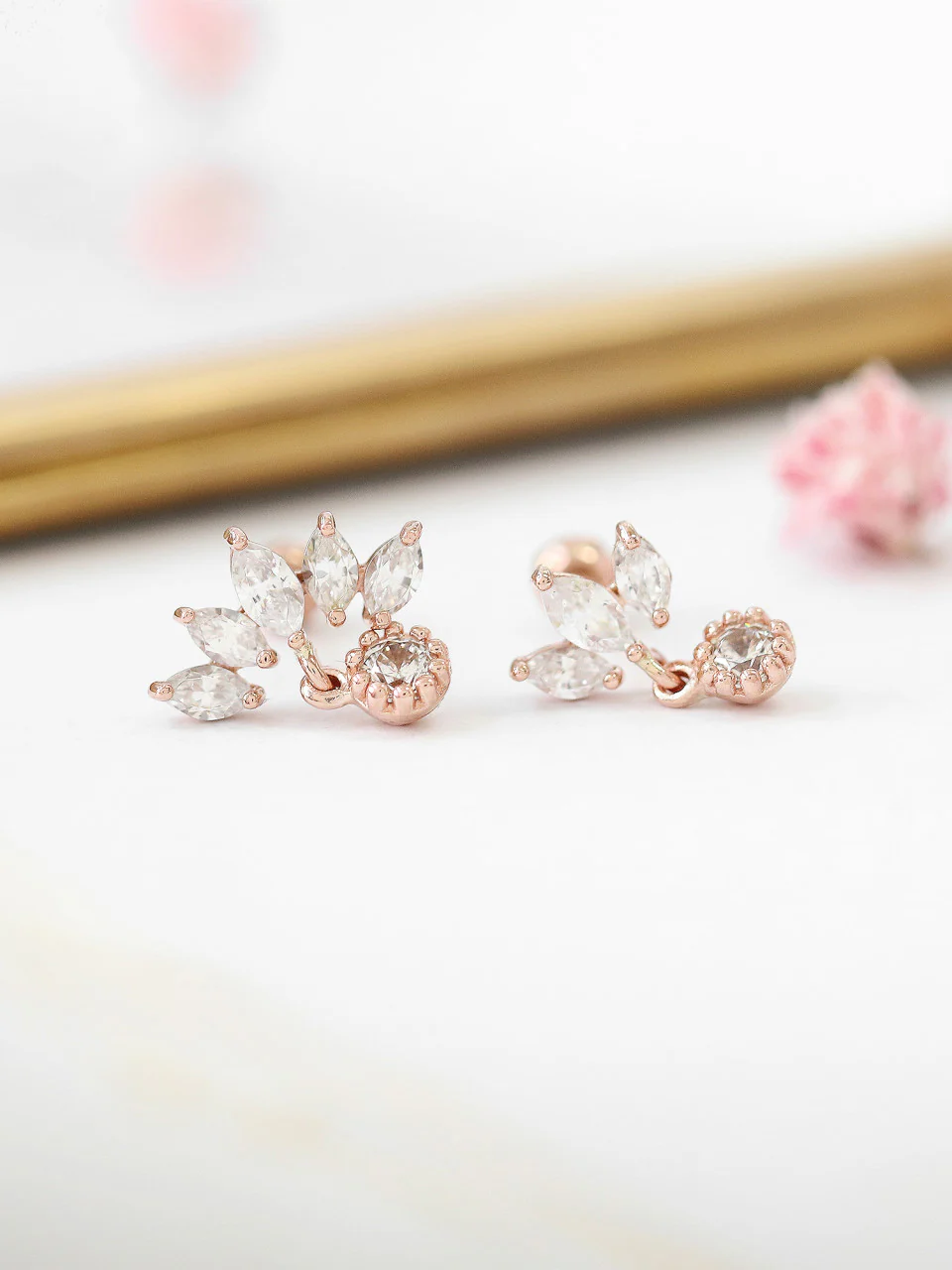 14K Gold Tiara CZ Drop Cartilage Earring 18g16g - Image 3