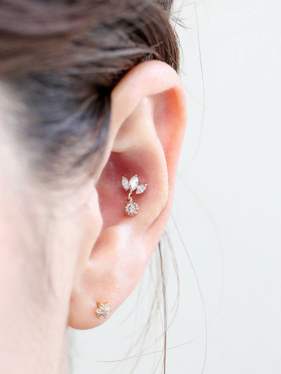 14K Gold Tiara CZ Drop Cartilage Earring 18g16g - Image 4