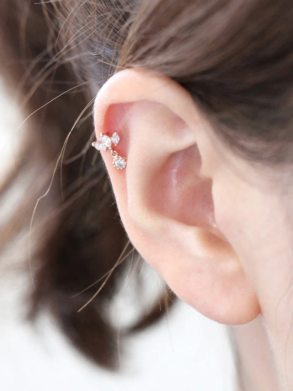 14K Gold Tiara CZ Drop Cartilage Earring 18g16g - Image 7