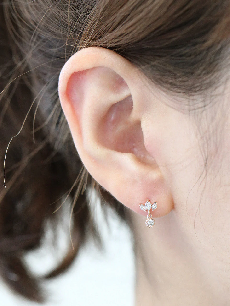 14K Gold Tiara CZ Drop Cartilage Earring 18g16g - Image 9