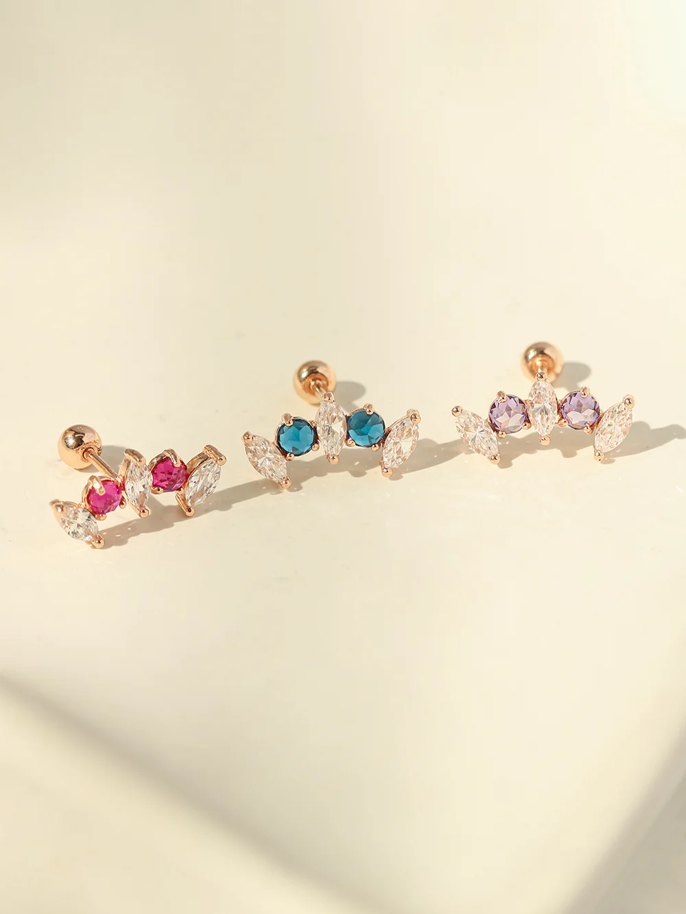 14K Gold Tiara Rose-cut Cubic Cartilage Earring 20G18G16G - Image 13