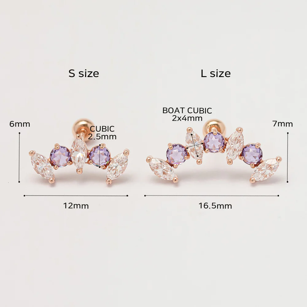 14K Gold Tiara Rose-cut Cubic Cartilage Earring 20G18G16G - Image 18