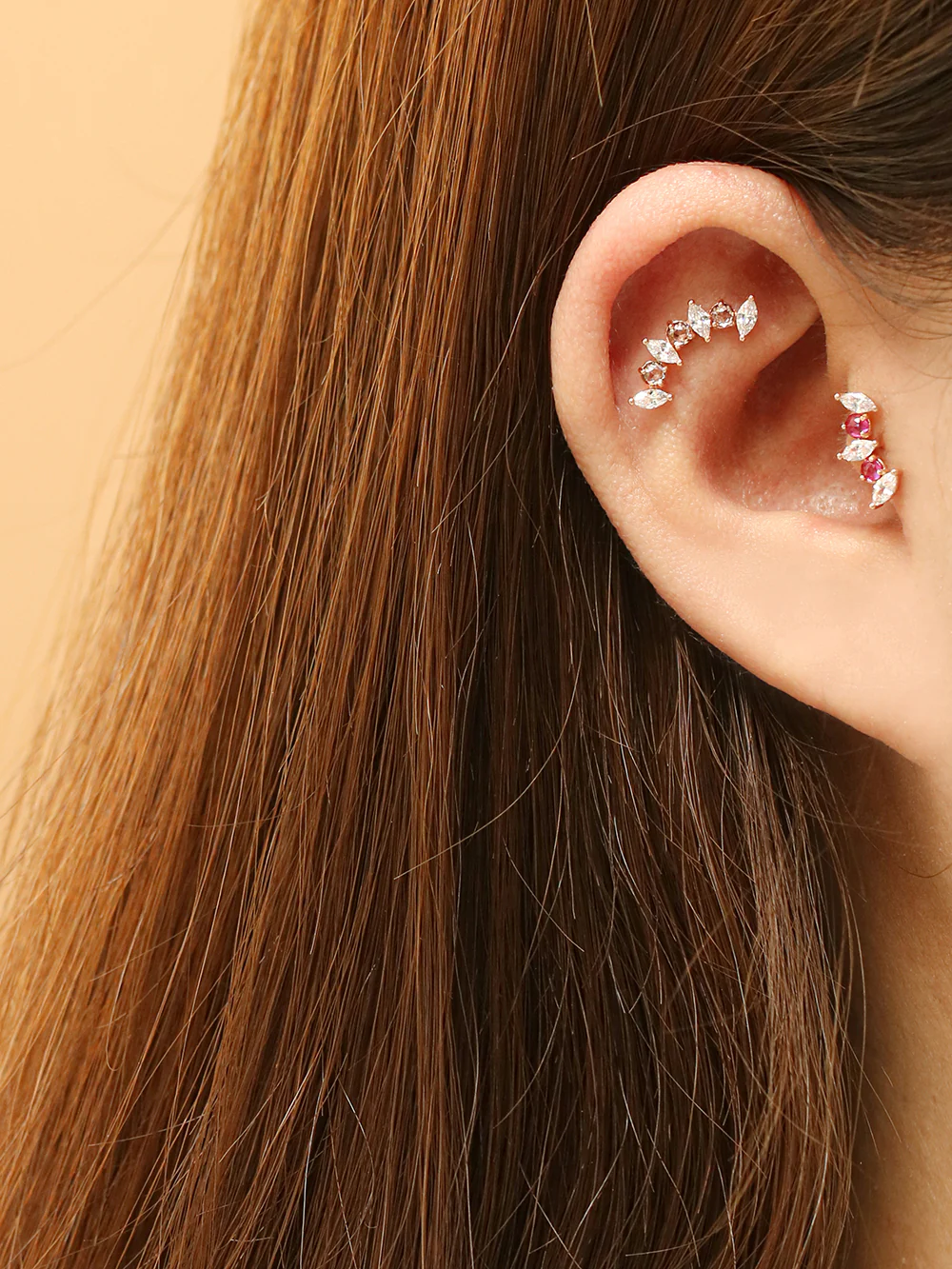14K Gold Tiara Rose-cut Cubic Cartilage Earring 20G18G16G - Image 8