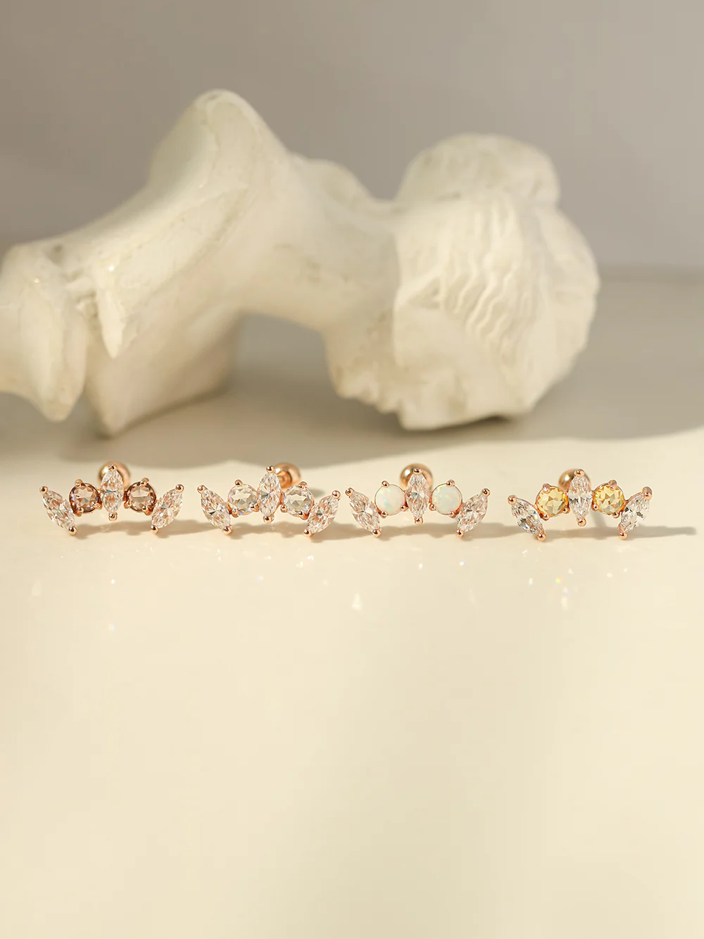 14K Gold Tiara Rose-cut Cubic Cartilage Earring 20G18G16G - Image 9