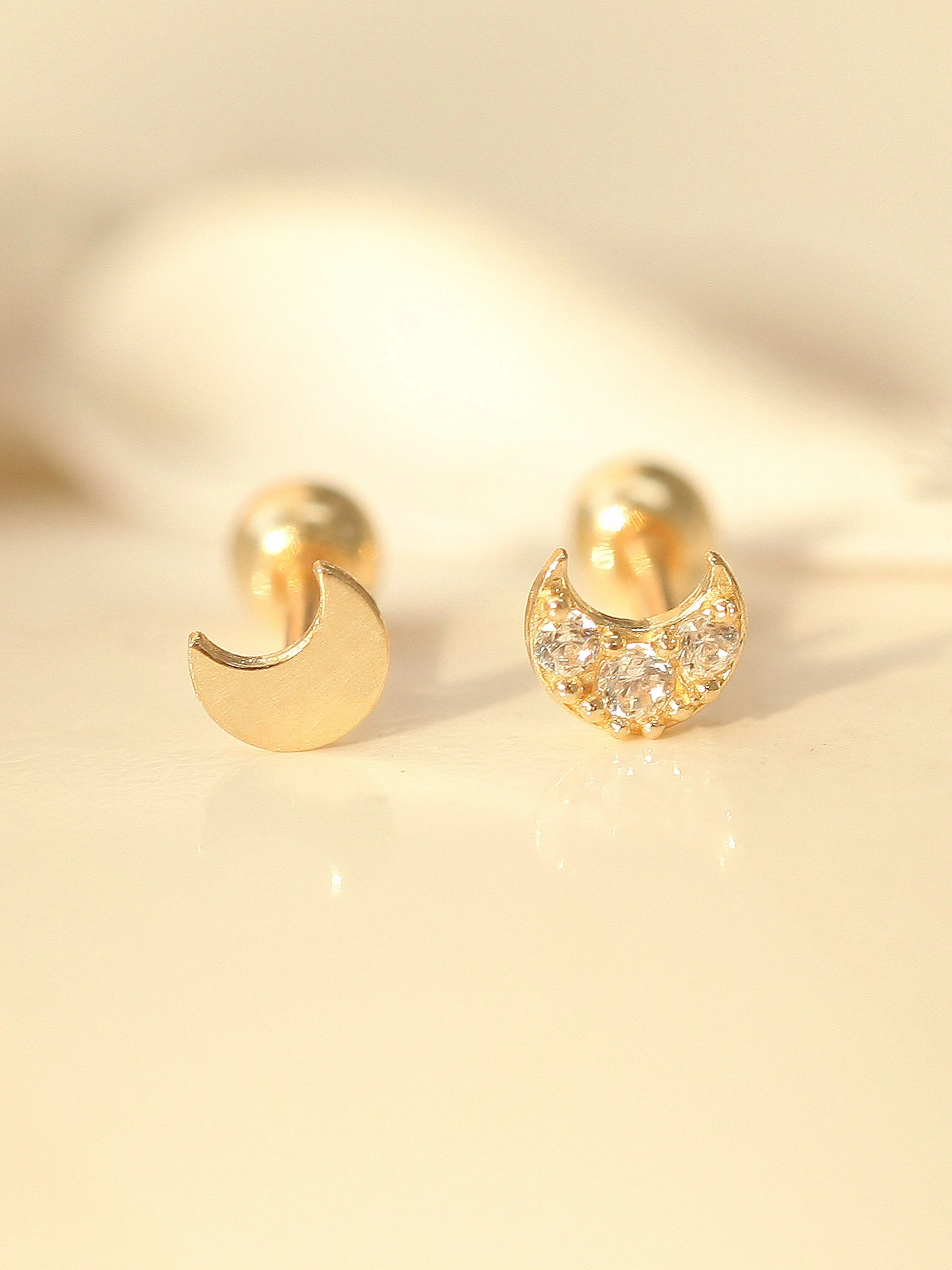 14K Gold Tiny Crescent Cartilage Earring 20G