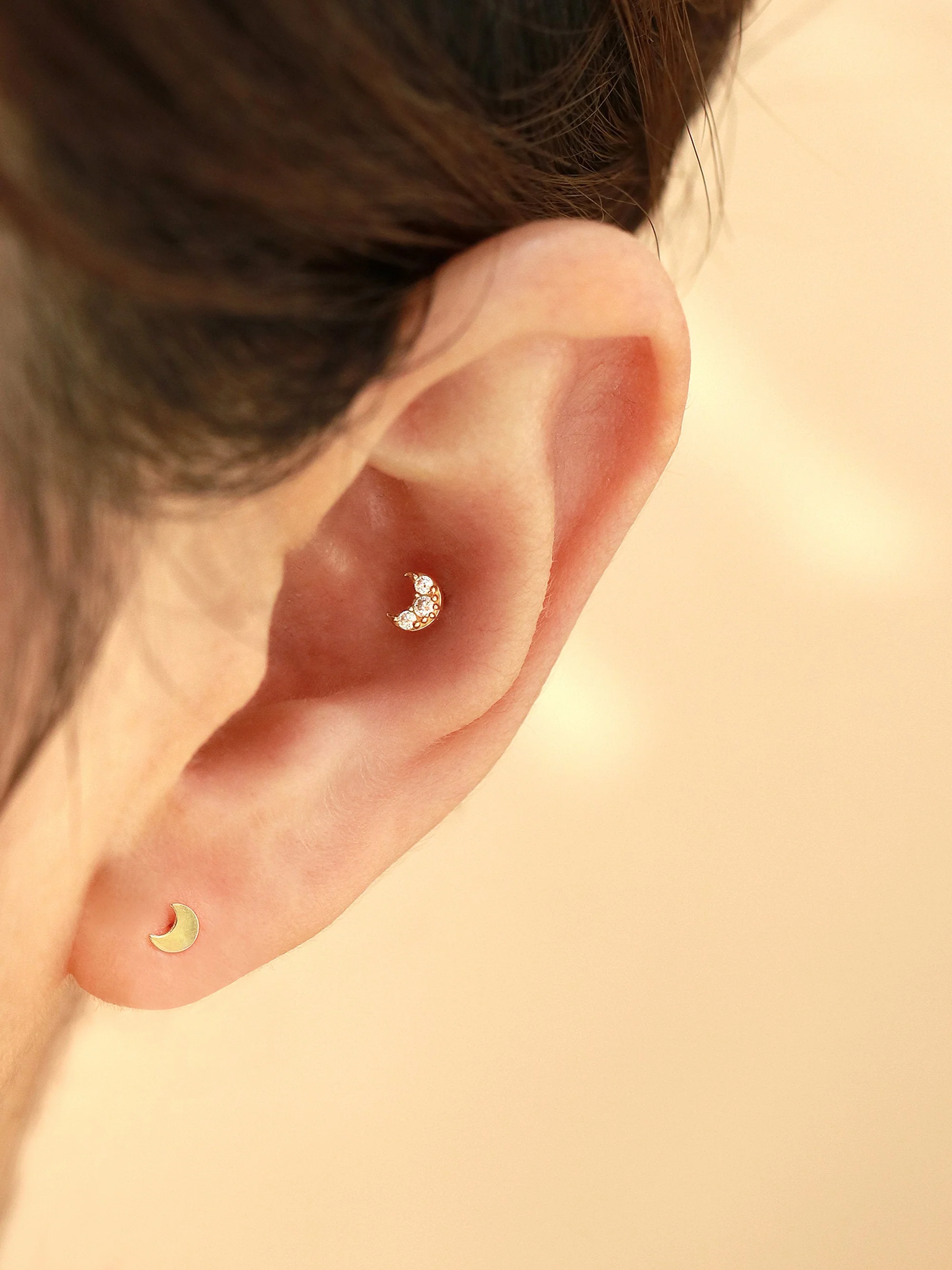 14K Gold Tiny Crescent Cartilage Earring 20G - Image 2