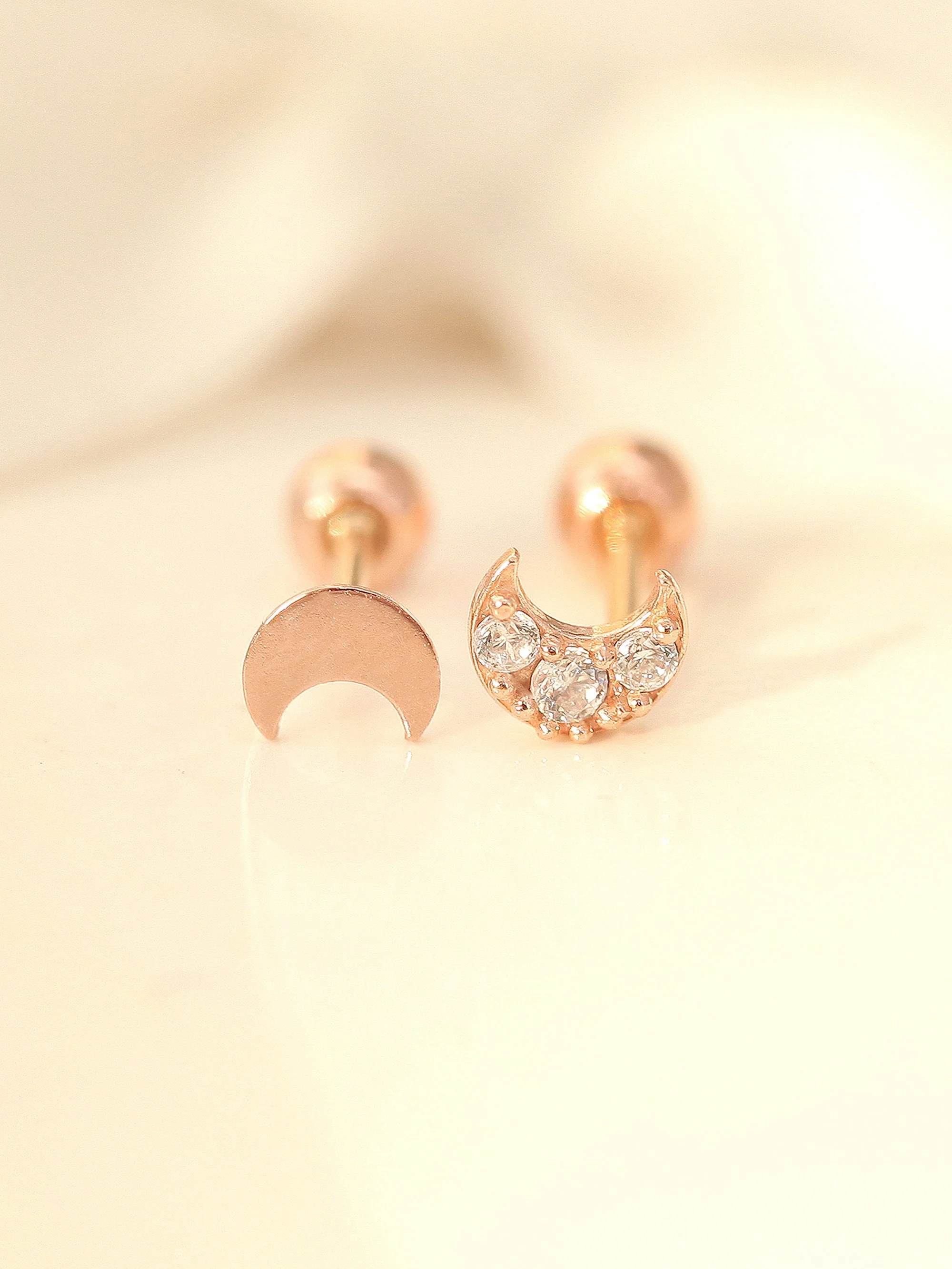 14K Gold Tiny Crescent Cartilage Earring 20G - Image 3